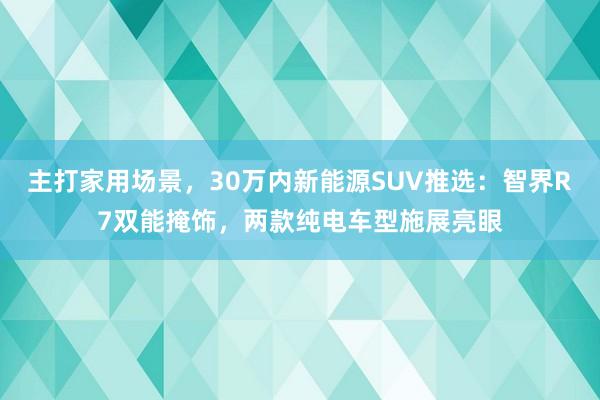 主打家用场景，30万内新能源SUV推选：智界R7双能掩饰，两款纯电车型施展亮眼